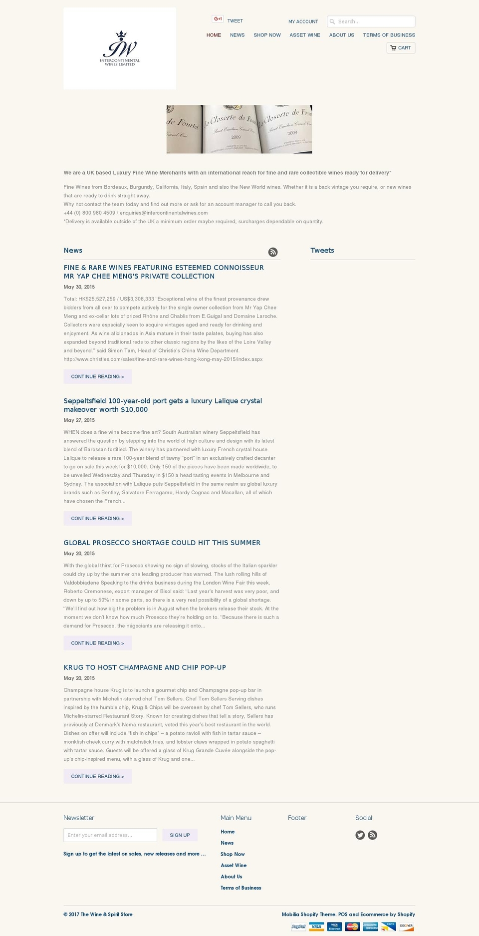 intercontinentalwineseurope.com shopify website screenshot