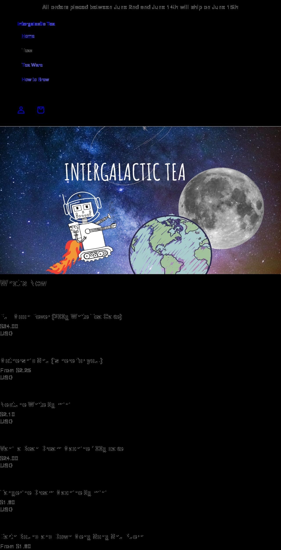 intergalactictea.com shopify website screenshot