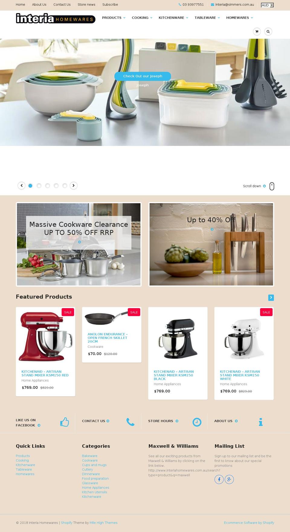 interiahomewares.com.au shopify website screenshot