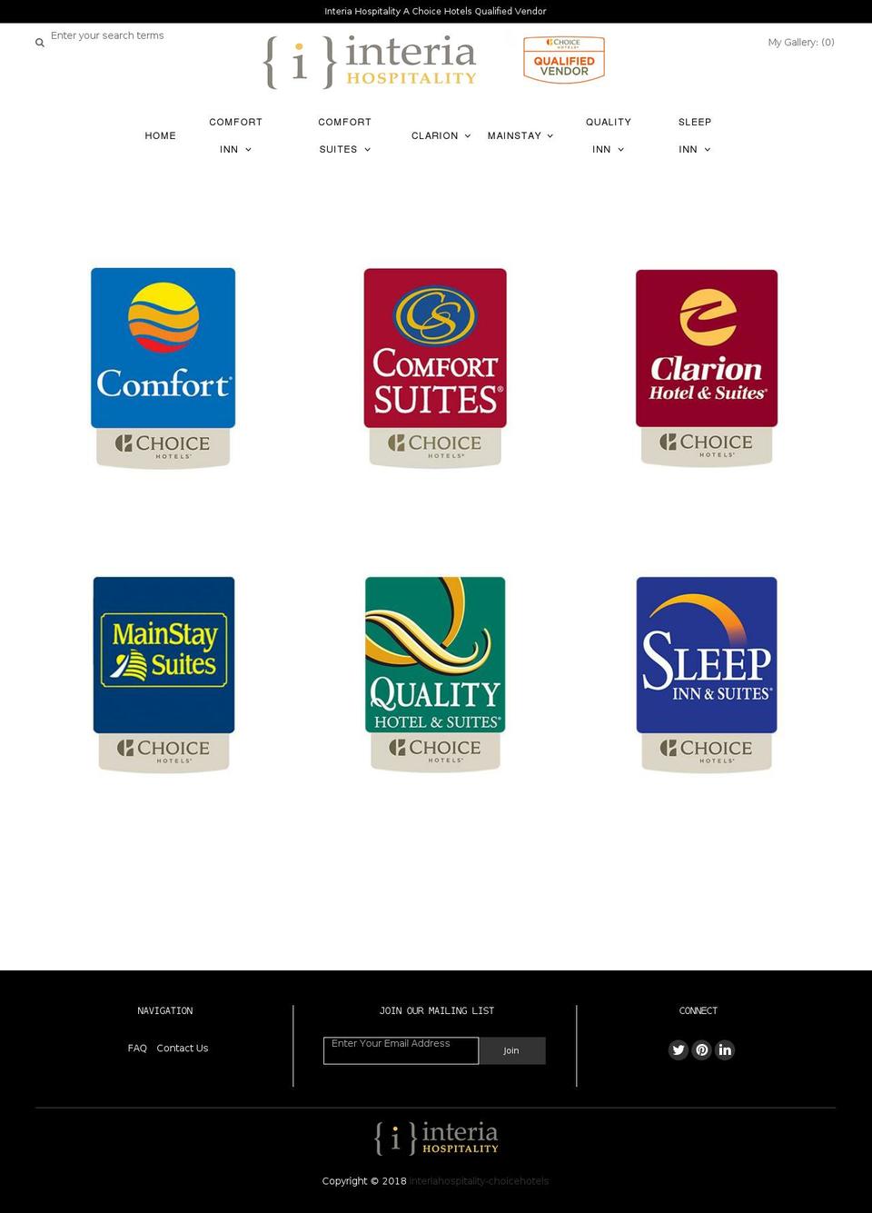 interiahospitality-choicehotels.com shopify website screenshot