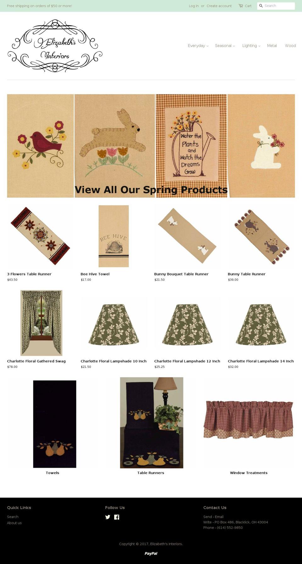 interiorsbyelizabeth.com shopify website screenshot