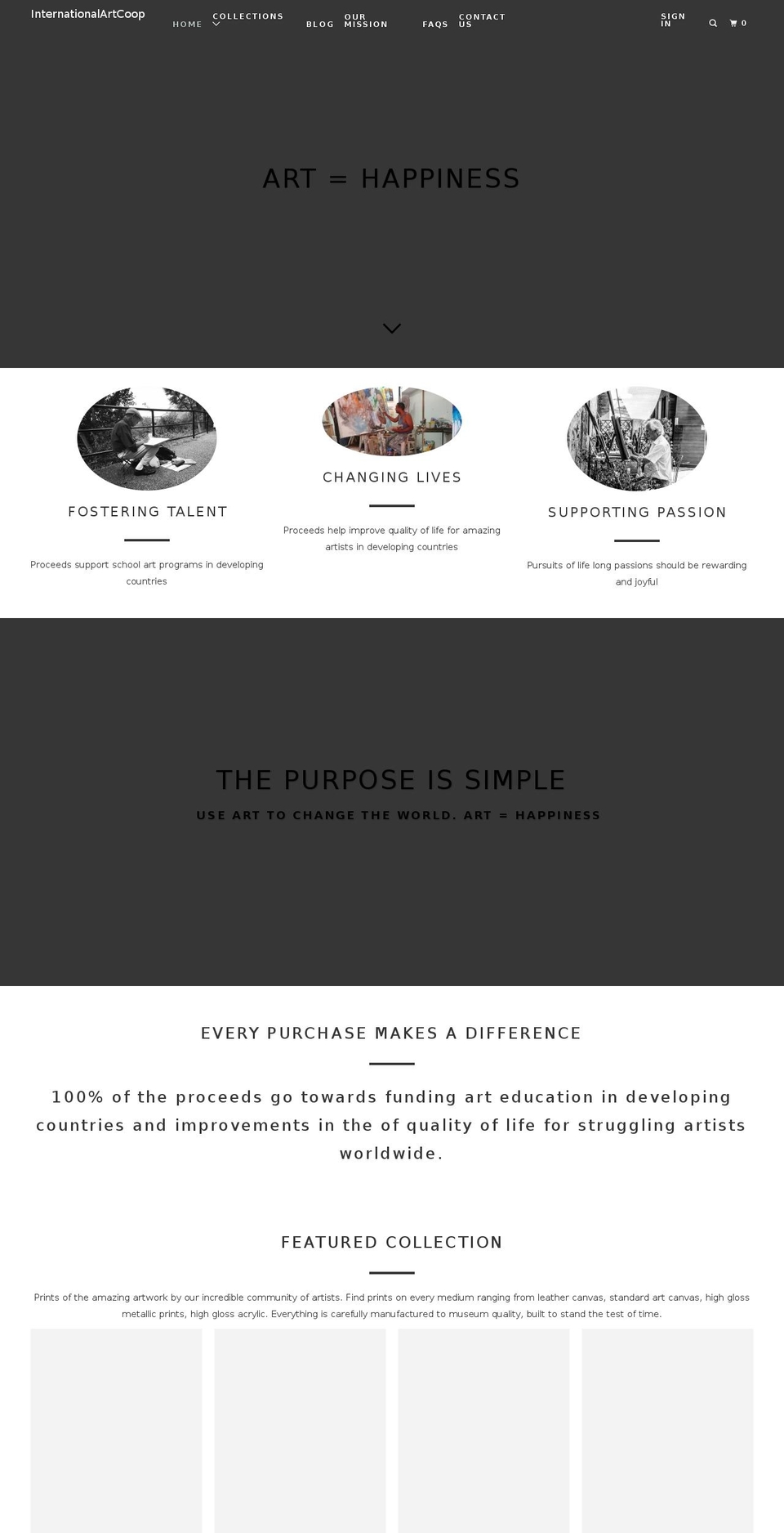 internationalartcoop.com — Shopify storefront screenshot