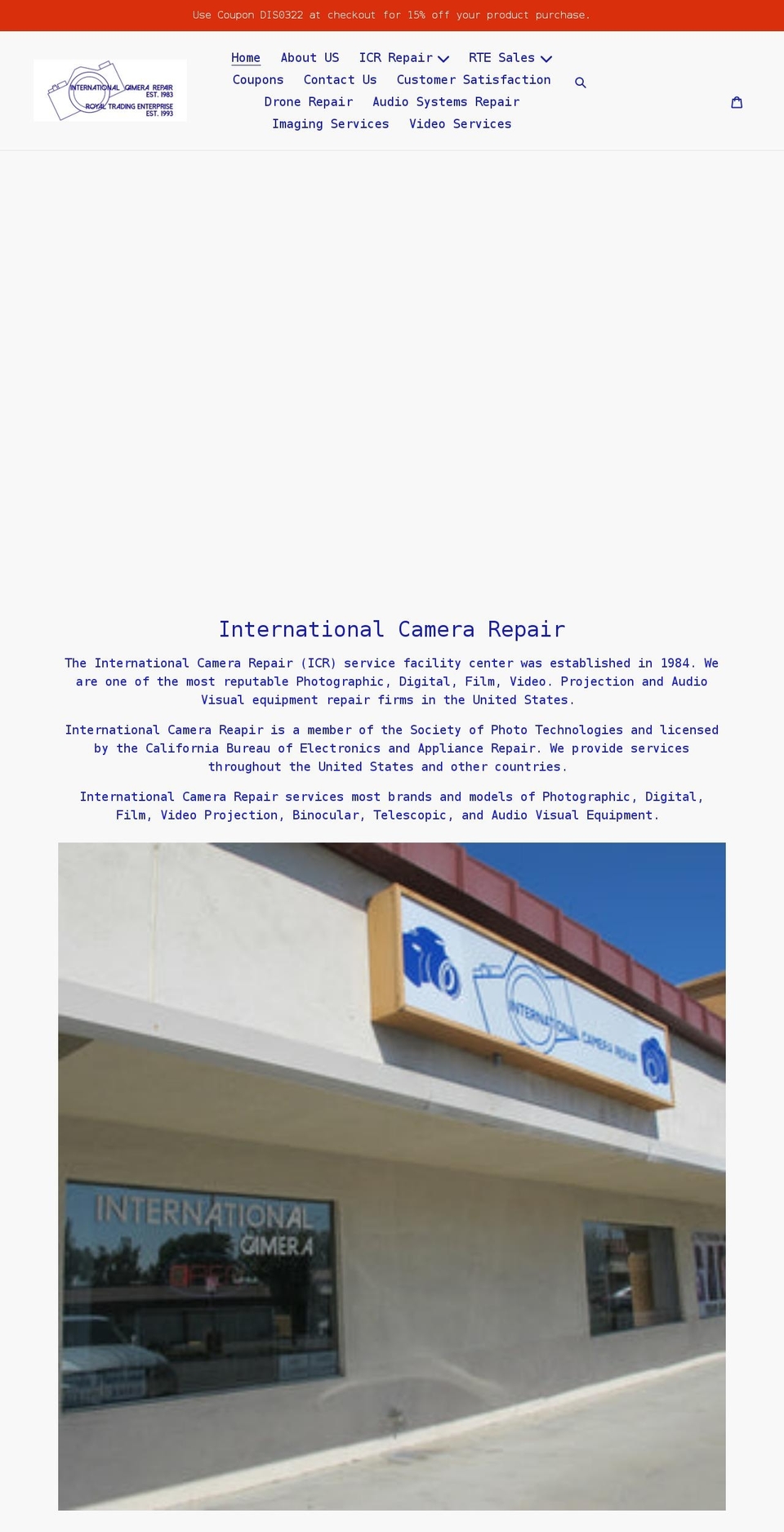 internationalcamerarepair.com shopify website screenshot
