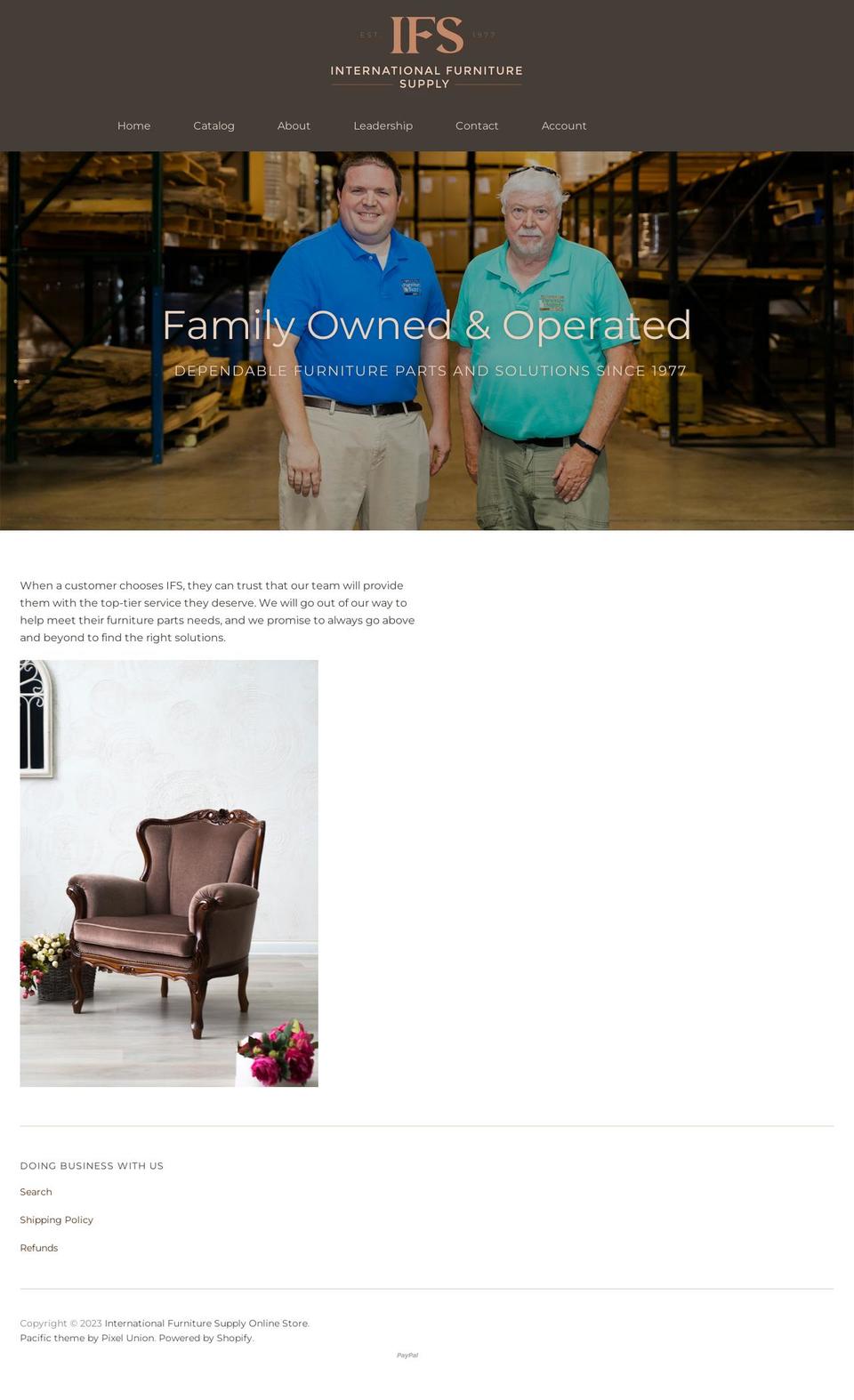 internationalfurnituresupply.org shopify website screenshot