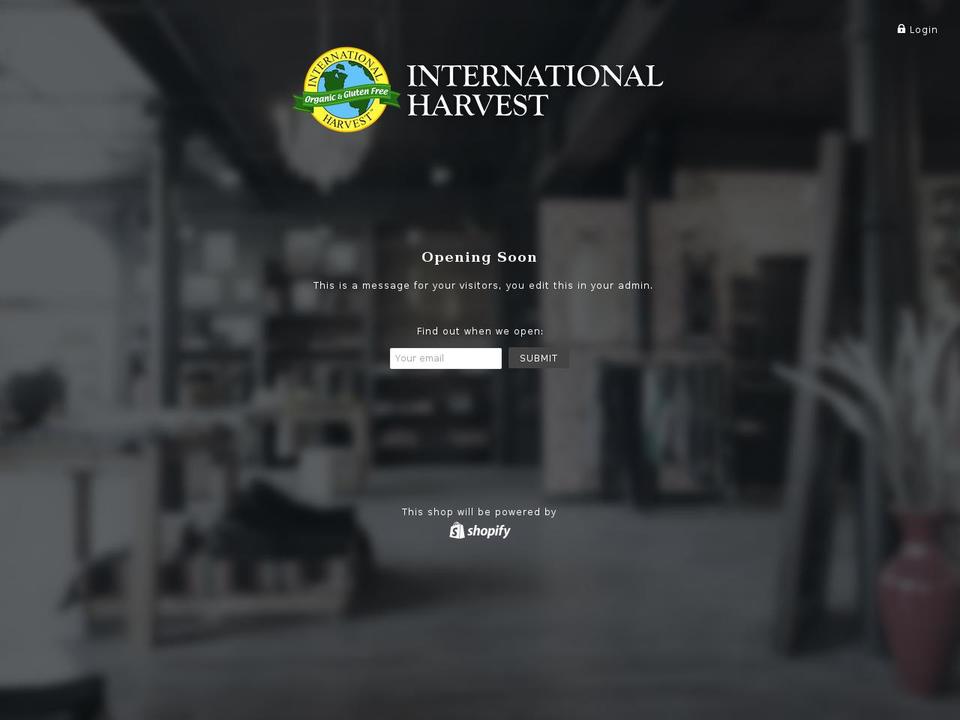 internationalharvest.com shopify website screenshot