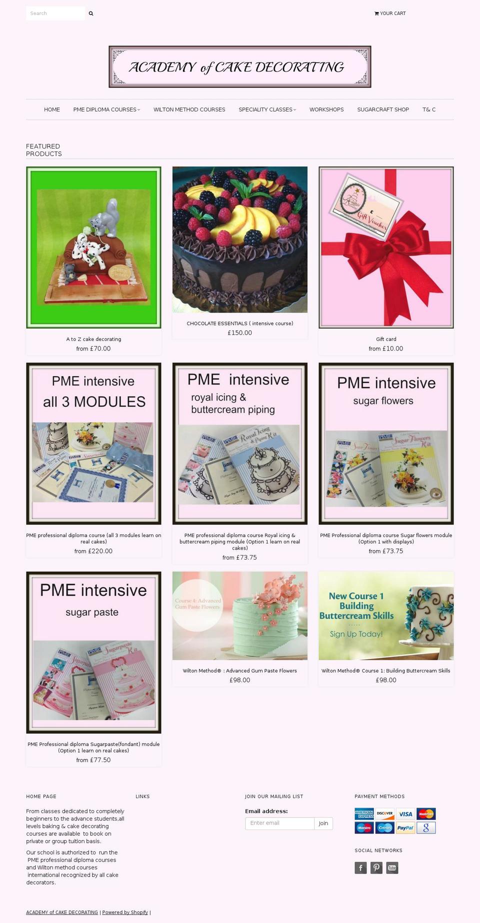 internationalschoolofcakedecorating.com shopify website screenshot