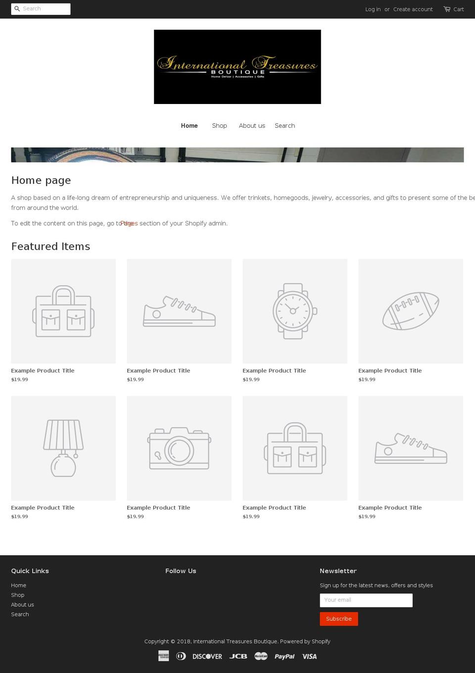 internationaltreasuresboutique.com shopify website screenshot
