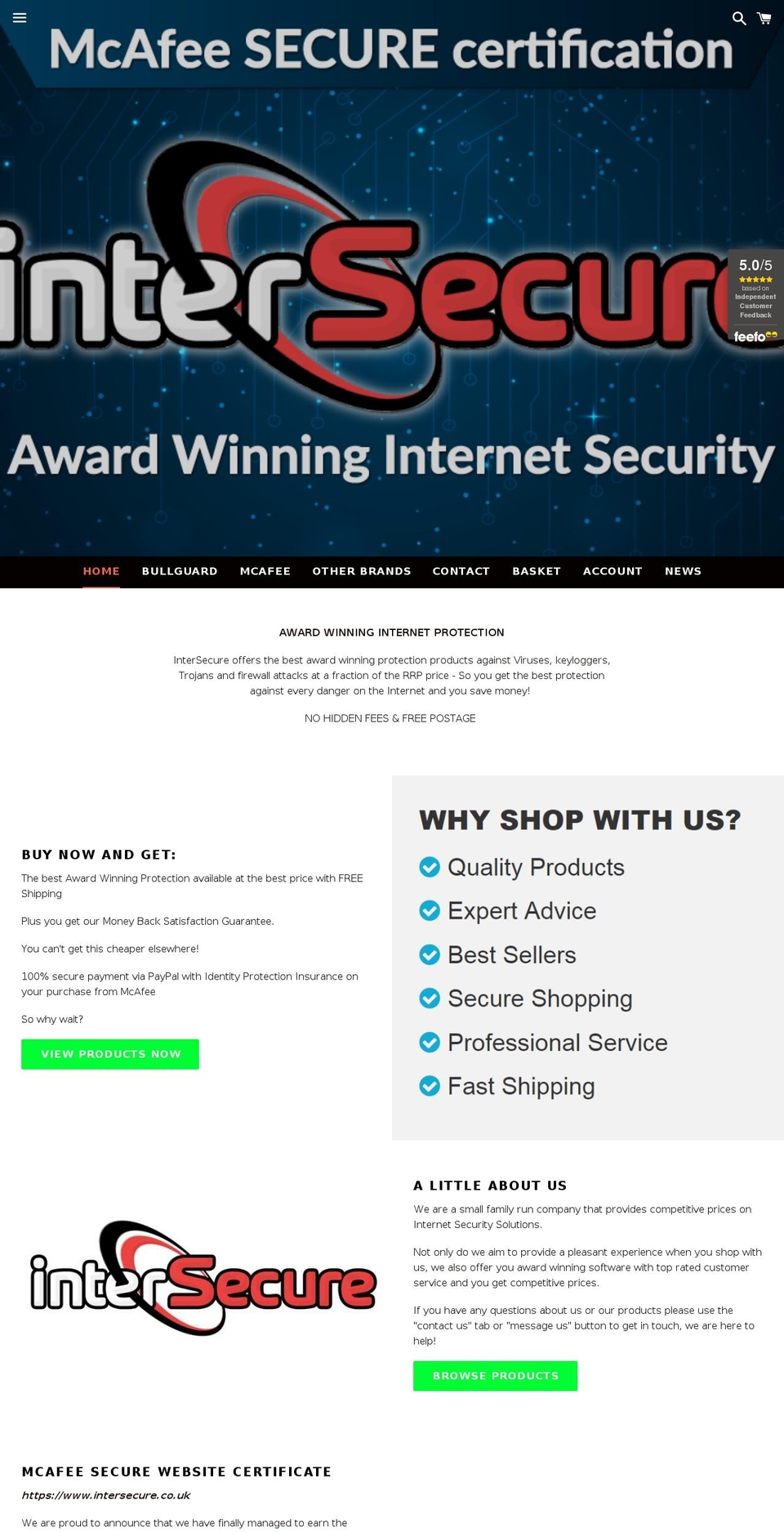 intersecure.co.uk shopify website screenshot