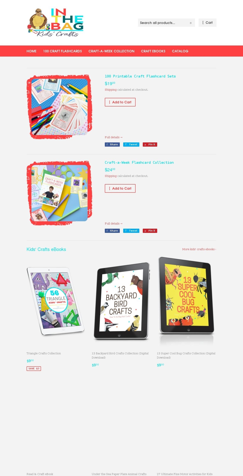 inthebagkidscraftsshop.com shopify website screenshot