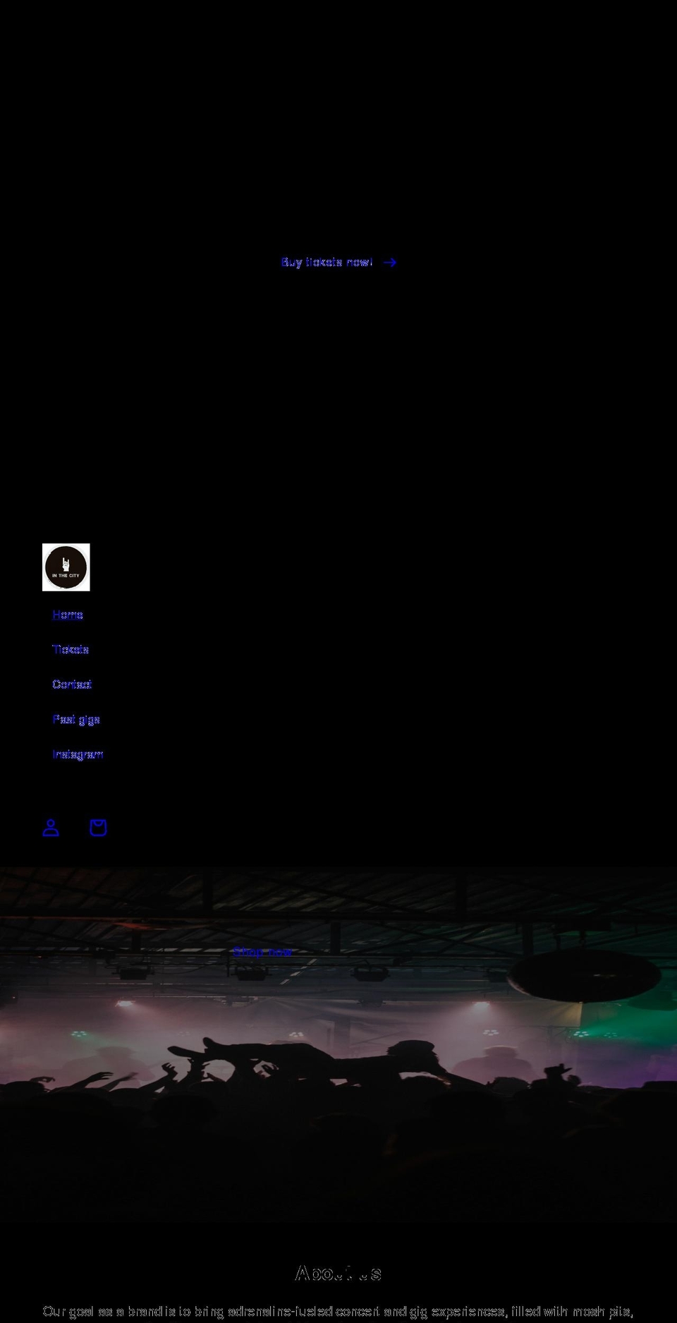 inthecityevents.co.uk shopify website screenshot