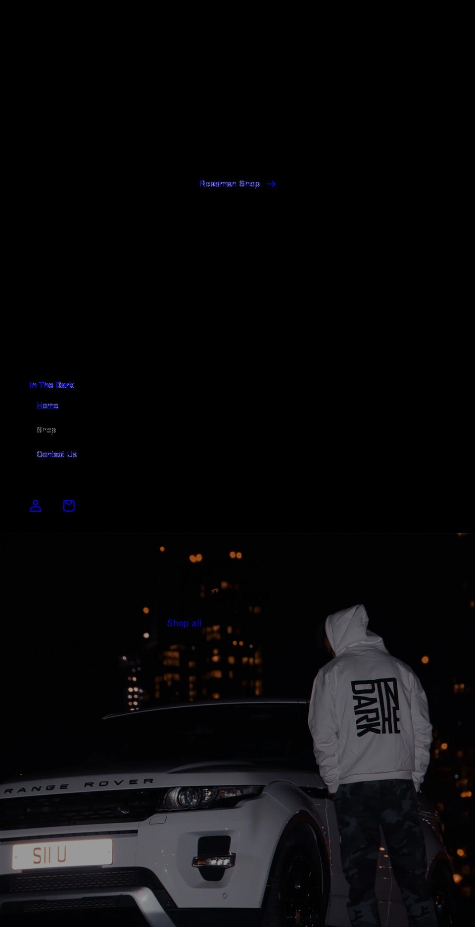 inthedarkmerch.co.uk shopify website screenshot