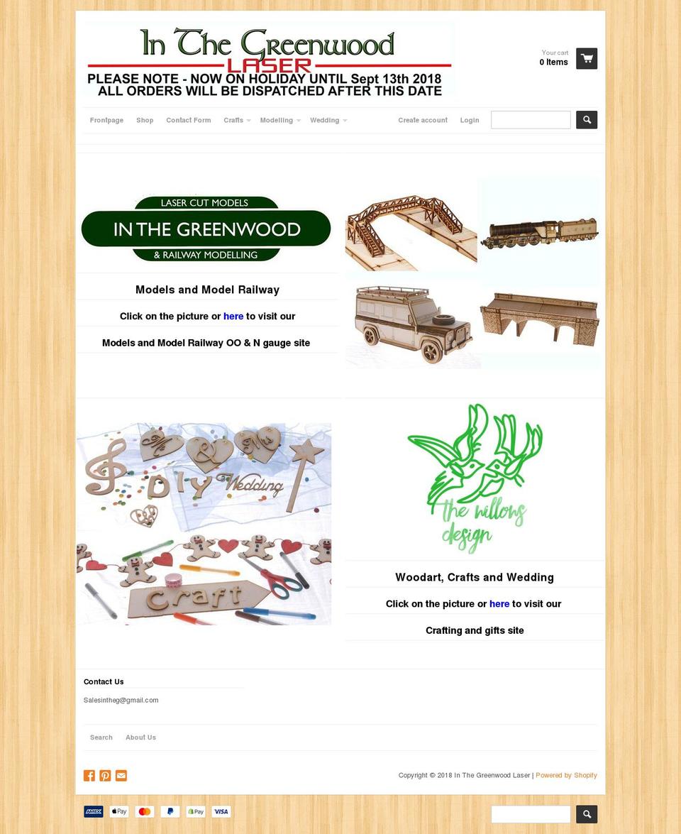 inthegreenwoodlaser.com — Shopify storefront screenshot
