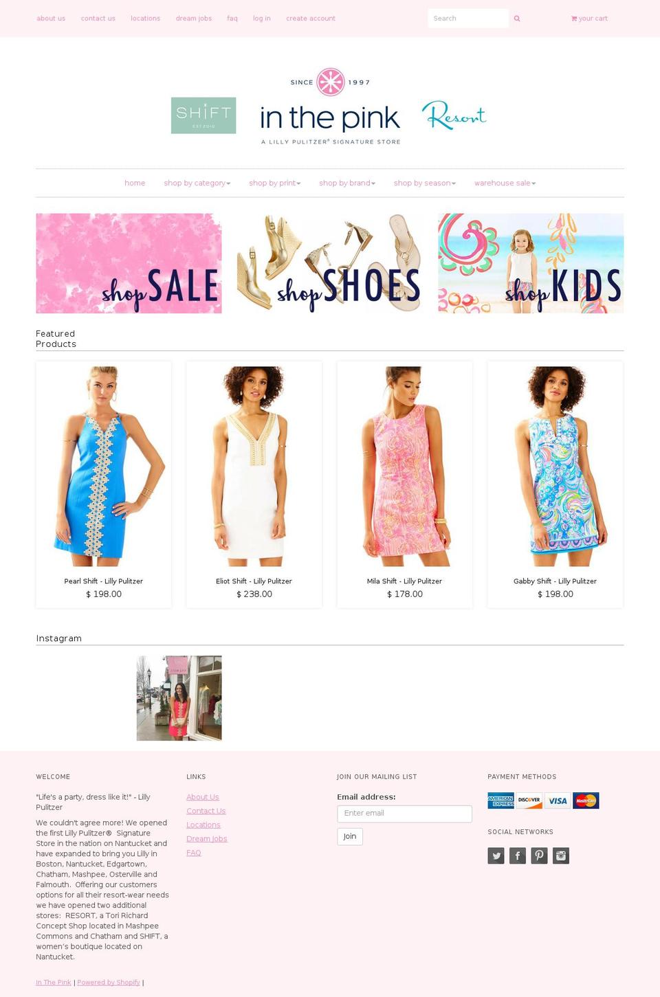 inthepinkonline.com shopify website screenshot