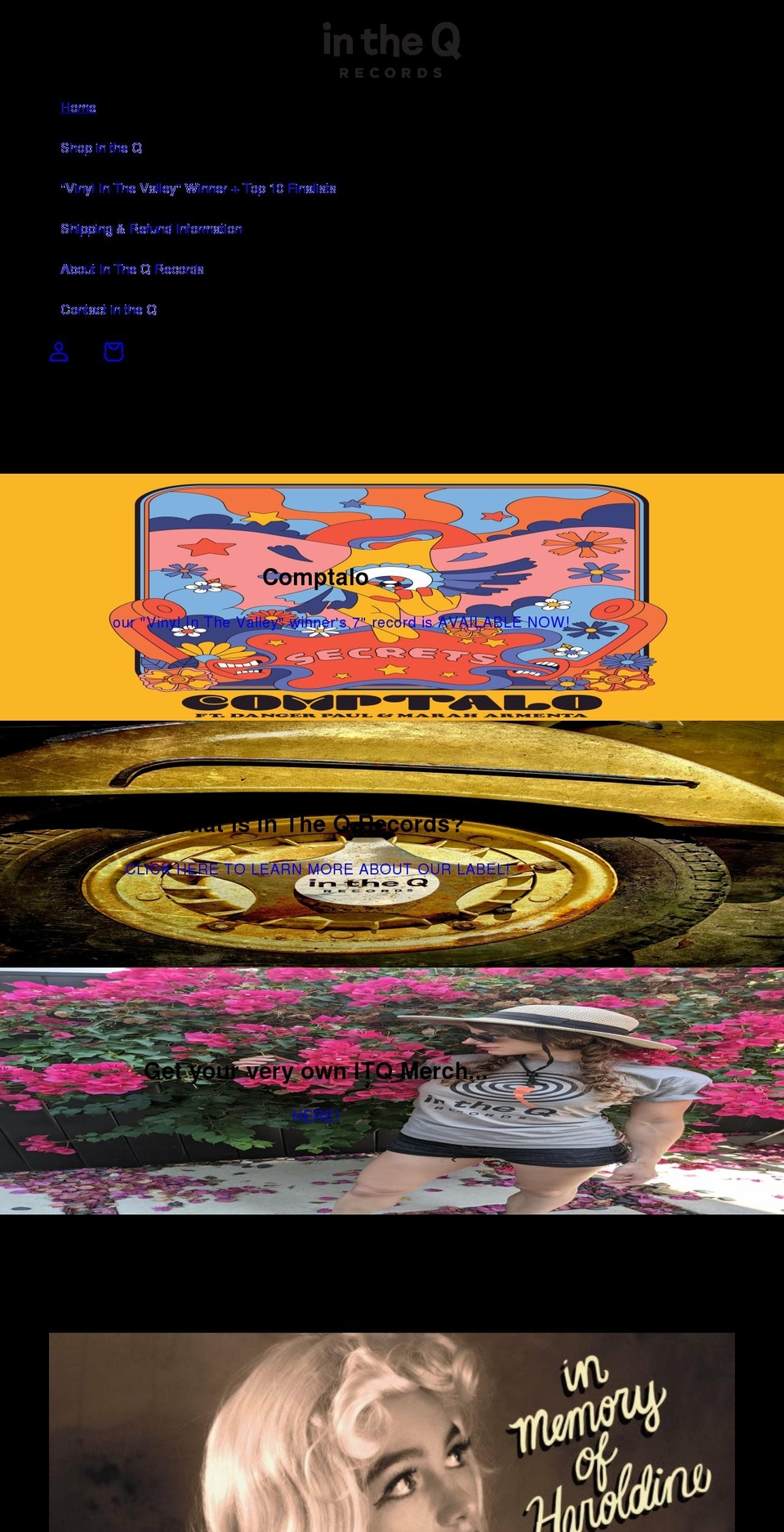 intheqrecords.com shopify website screenshot