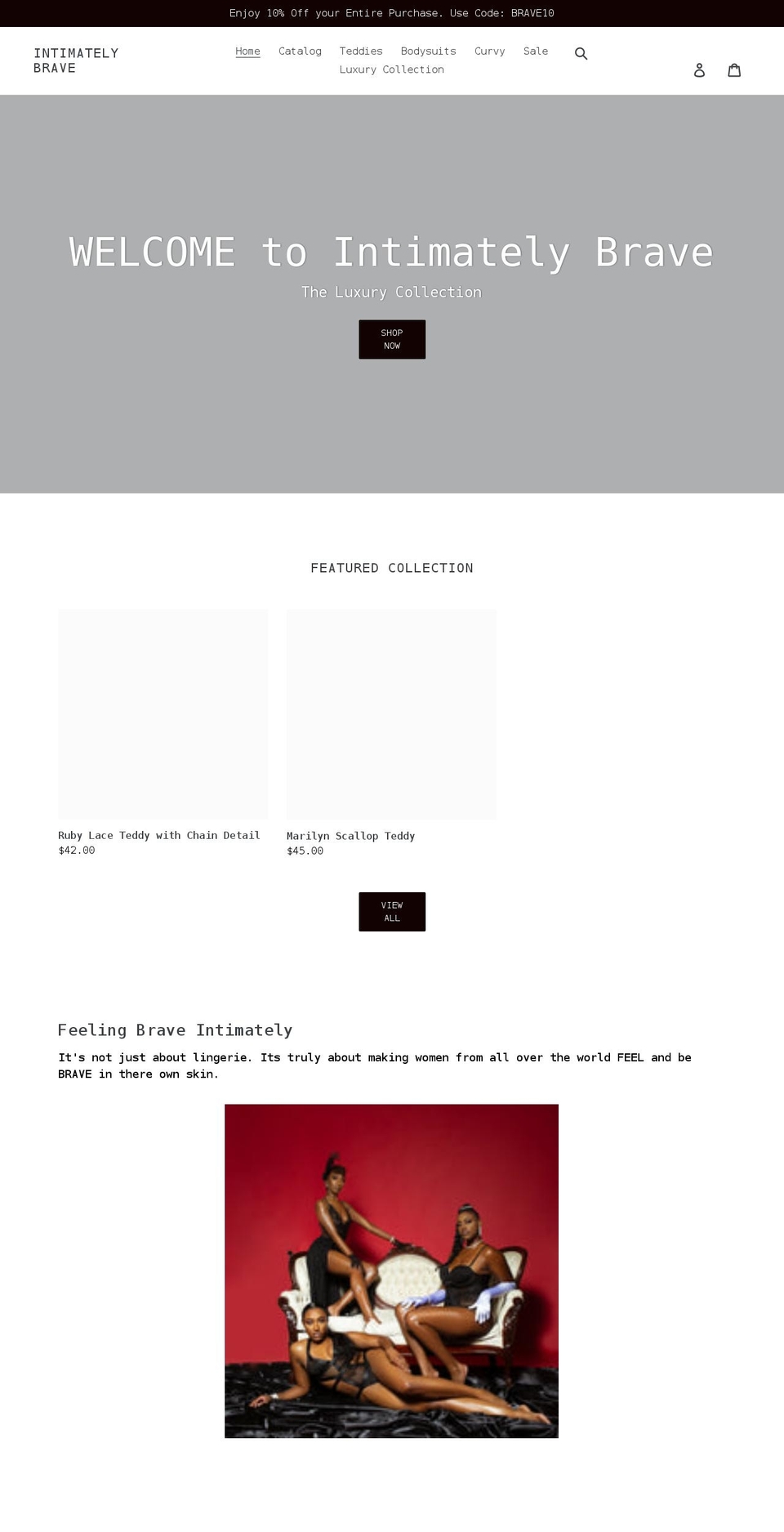 intimatelybrave.com shopify website screenshot