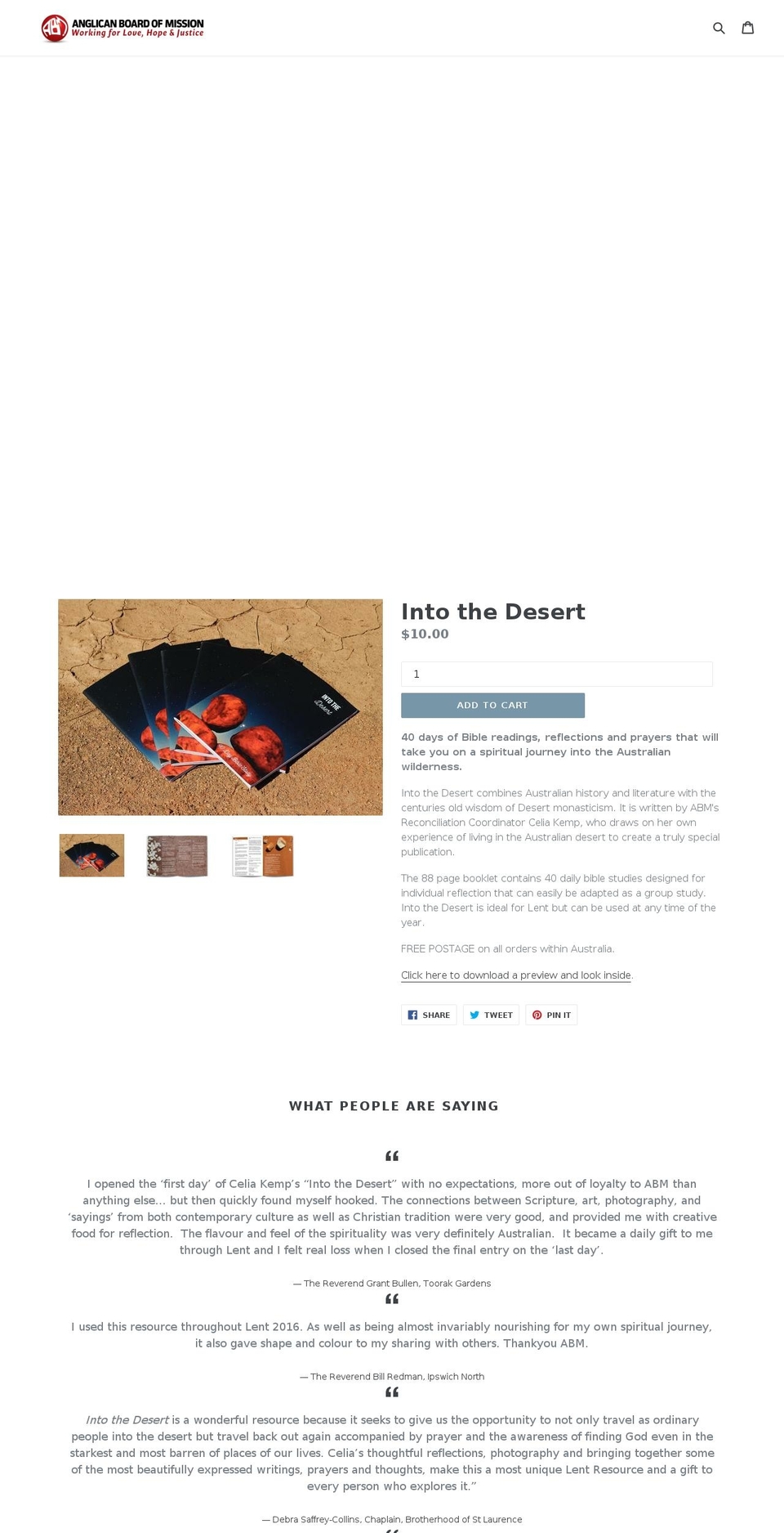 intothedesert.org shopify website screenshot