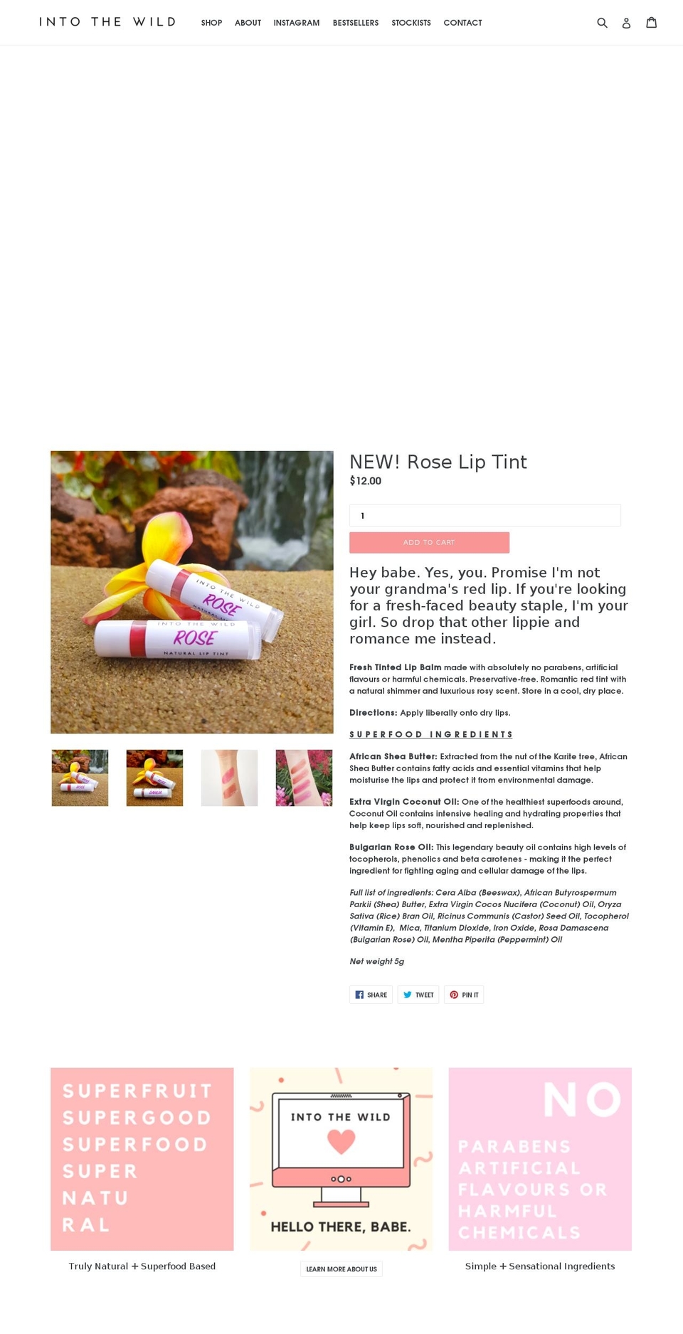 intothewildbeauty.com shopify website screenshot