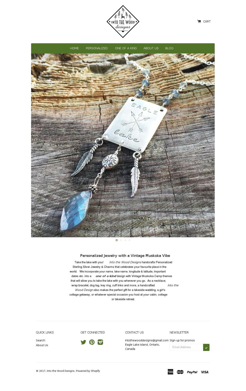 intothewooddesigns.com shopify website screenshot