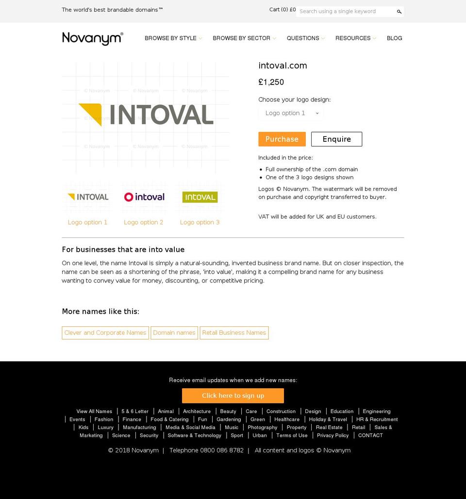 intoval.com shopify website screenshot