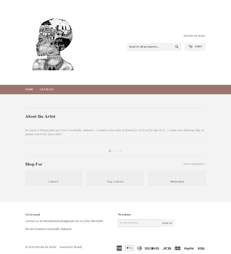 intricateink.com — Shopify storefront screenshot