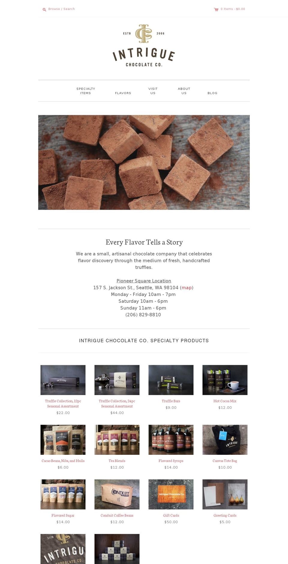 intriguechocolate.com shopify website screenshot