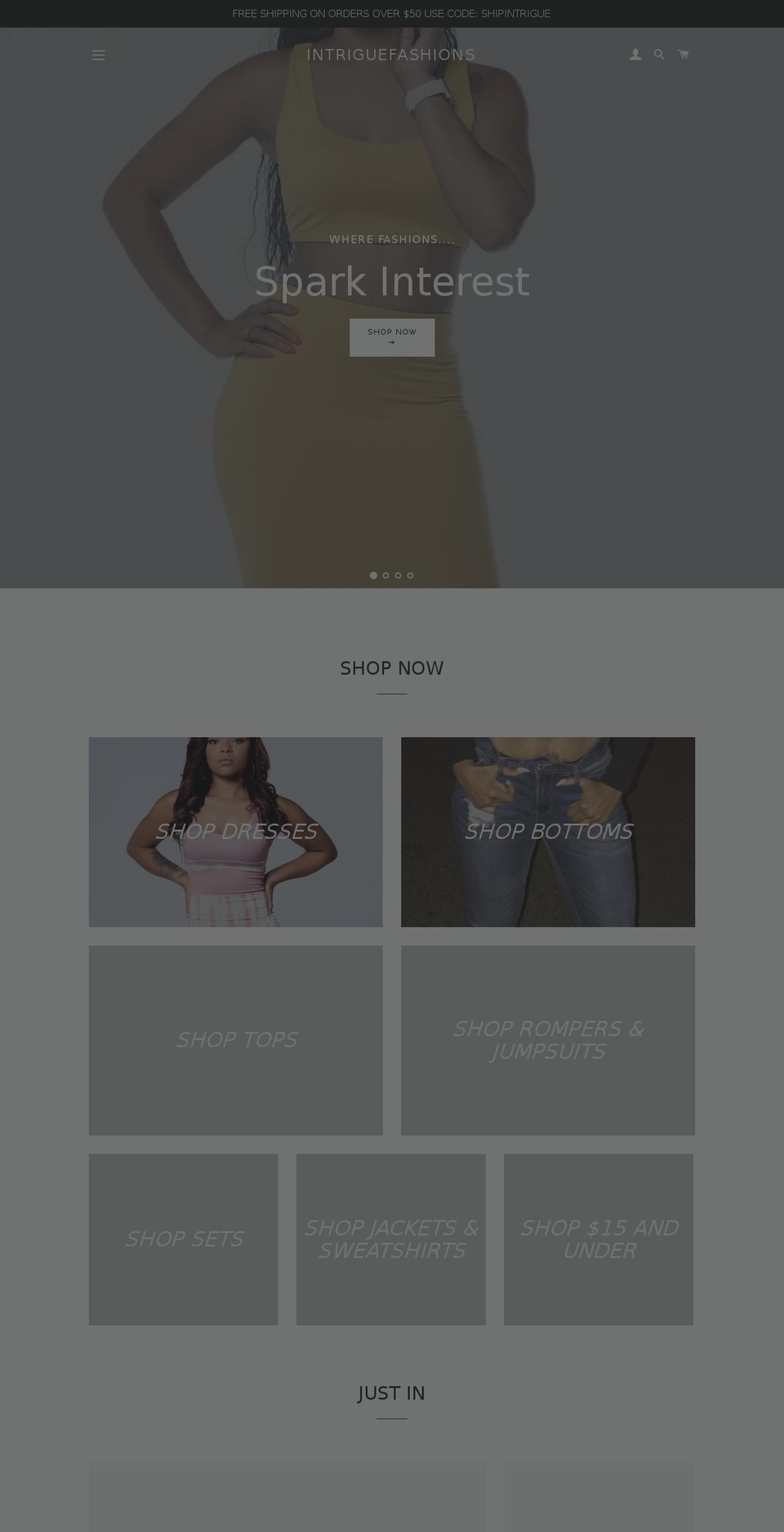 intriguefashions.com shopify website screenshot