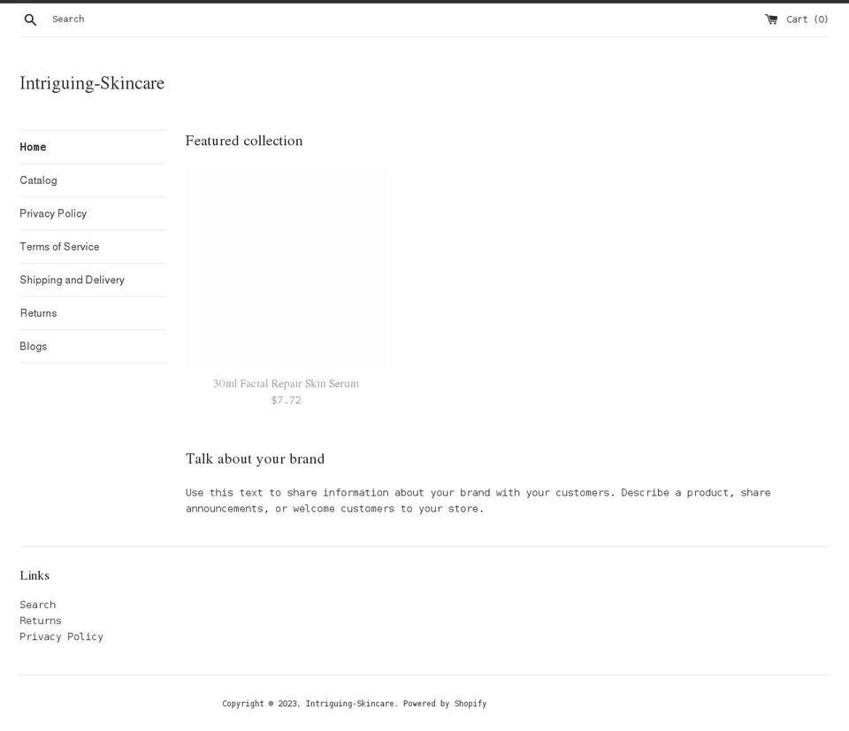 intriguing-skincare.myshopify.com shopify website screenshot
