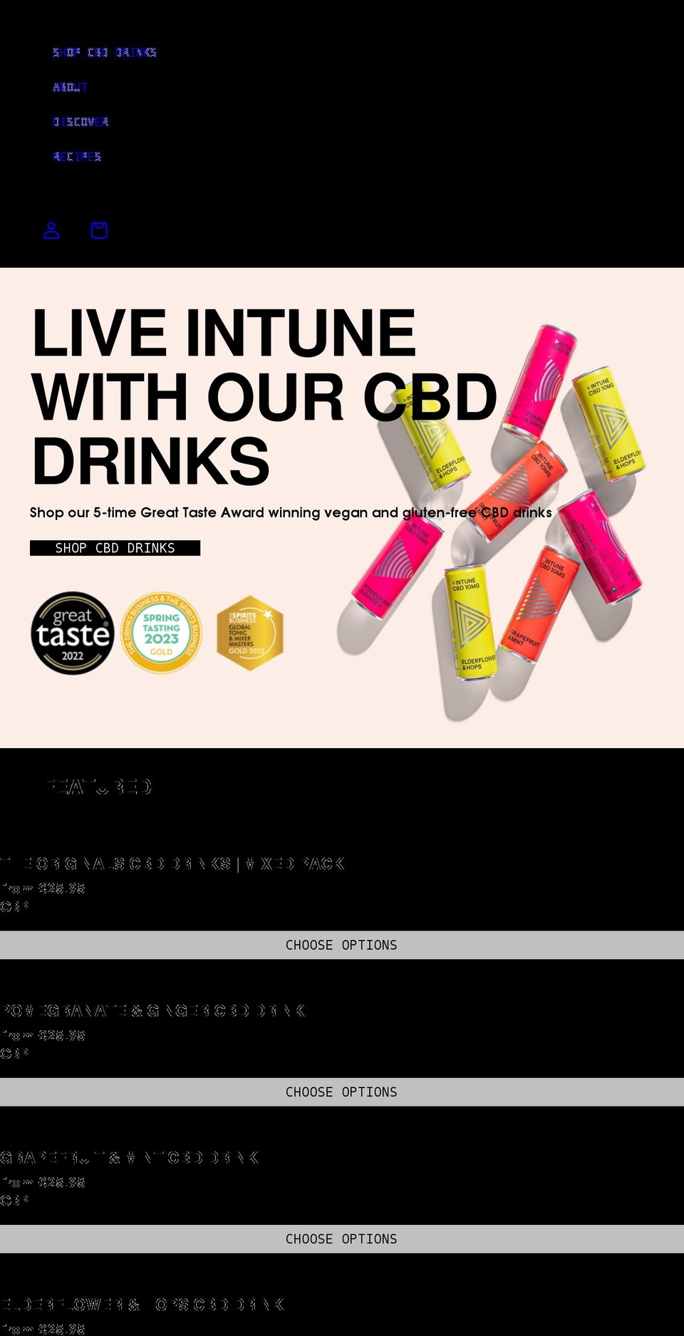intunedrinks.com shopify website screenshot