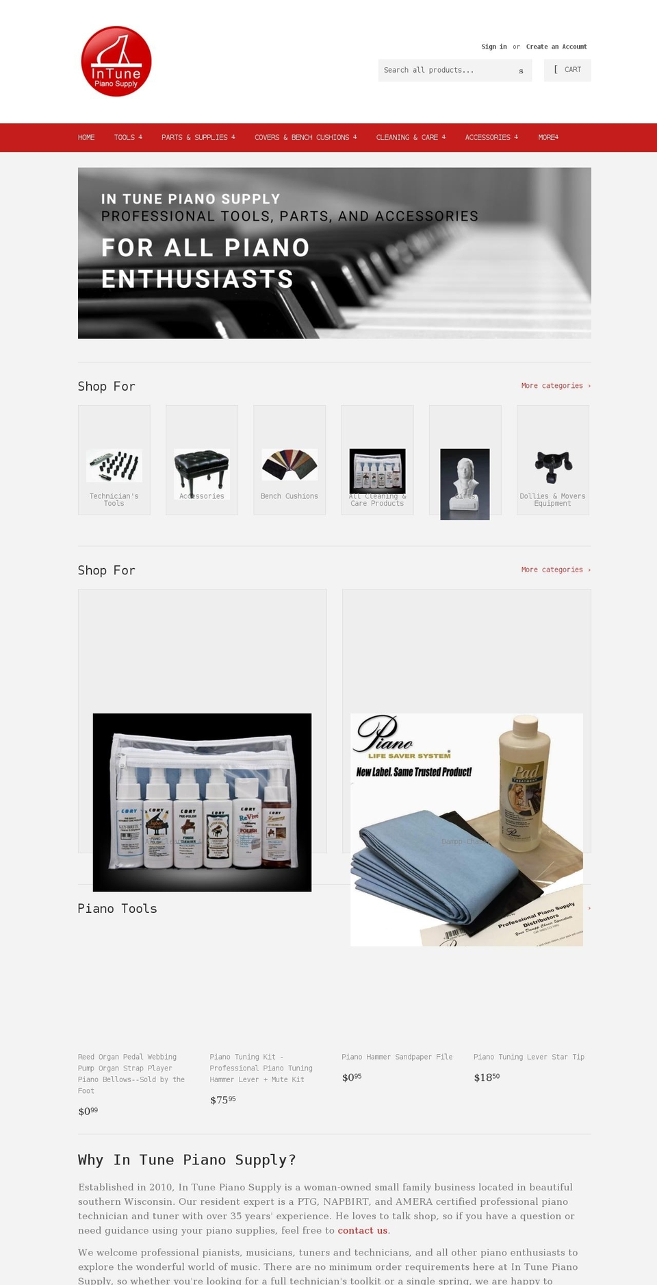 intunepianosupply.com — Shopify storefront screenshot