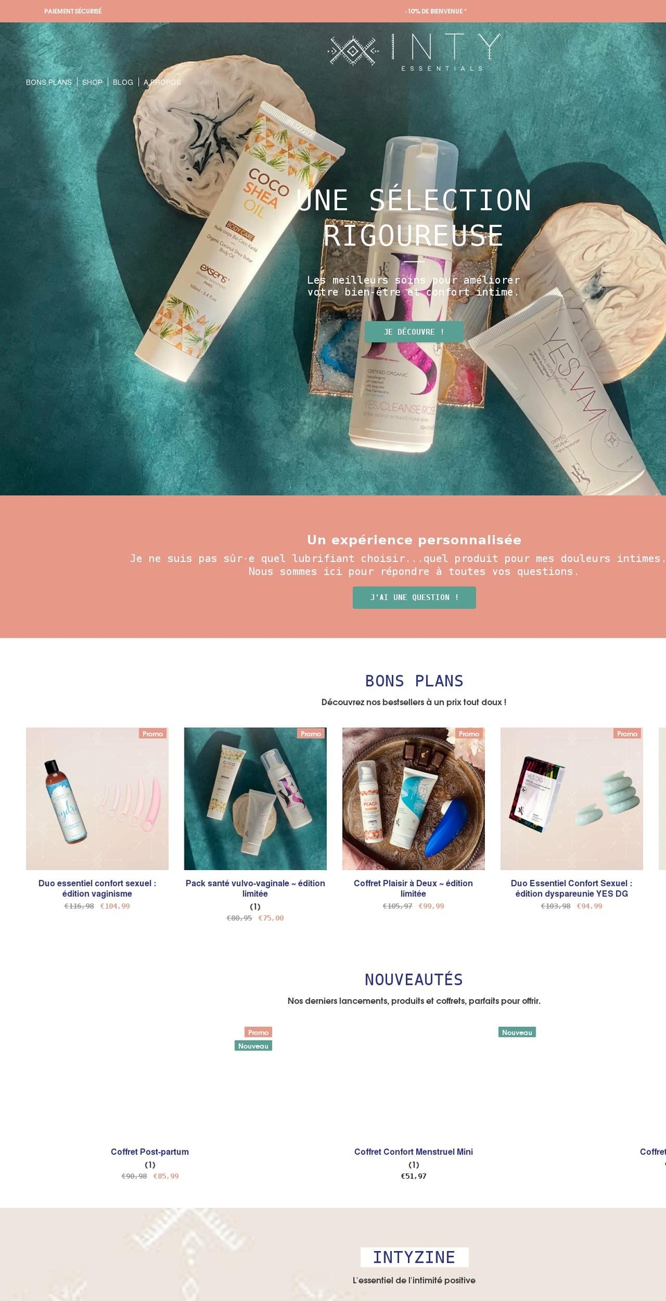 intyessentials.com shopify website screenshot