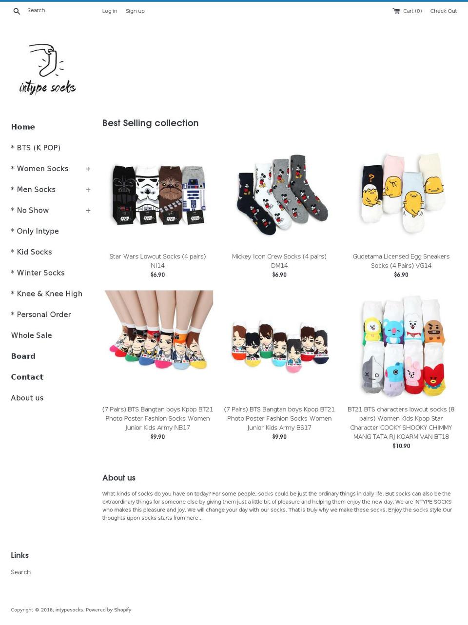 intypesocks.com shopify website screenshot