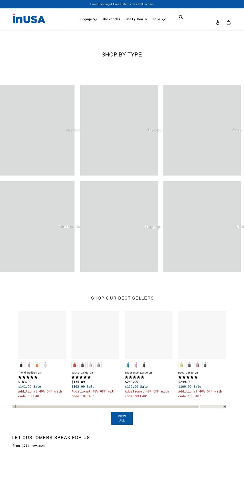 inusaluggage-com.myshopify.com — Shopify storefront screenshot