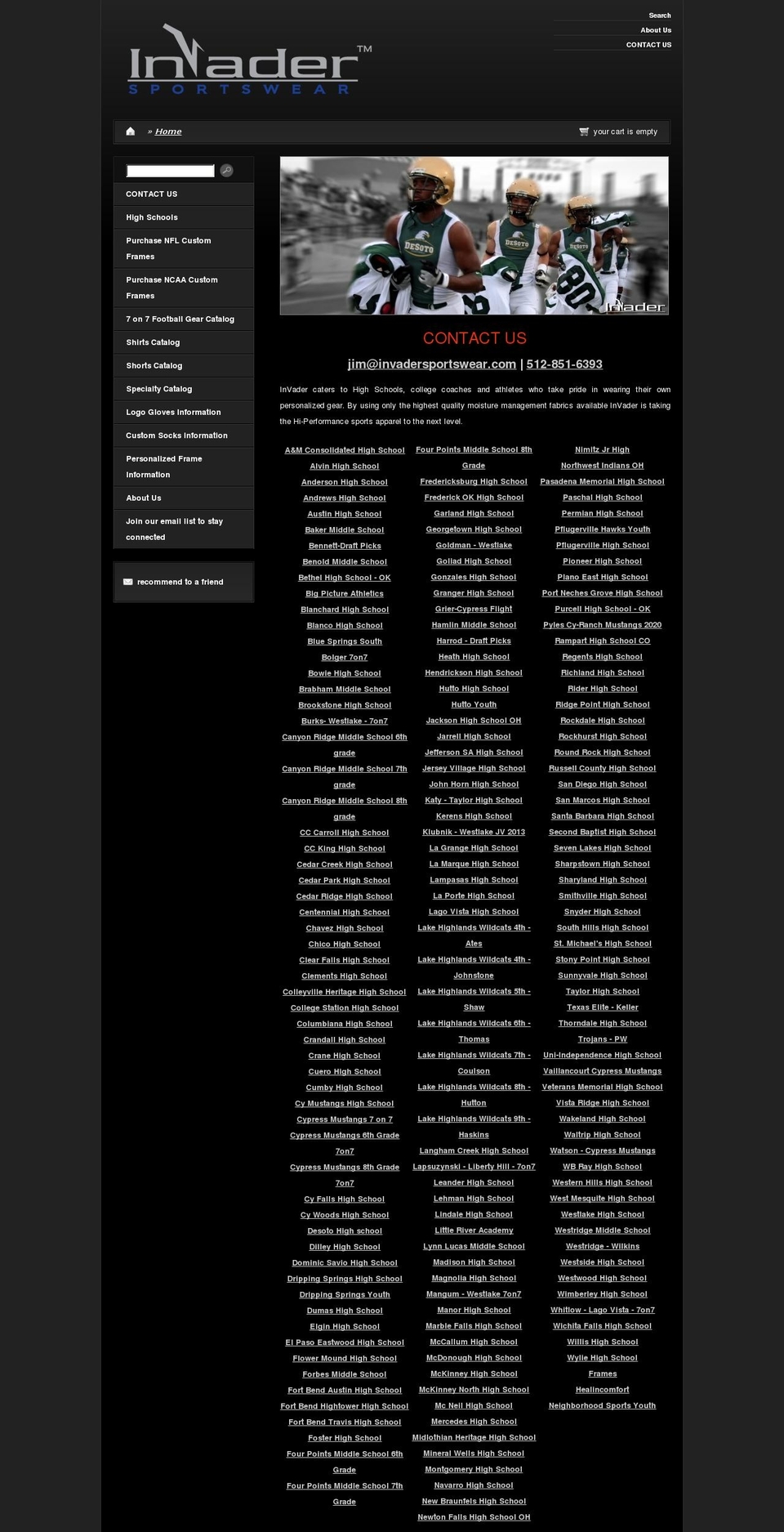 invadersportswear.com shopify website screenshot