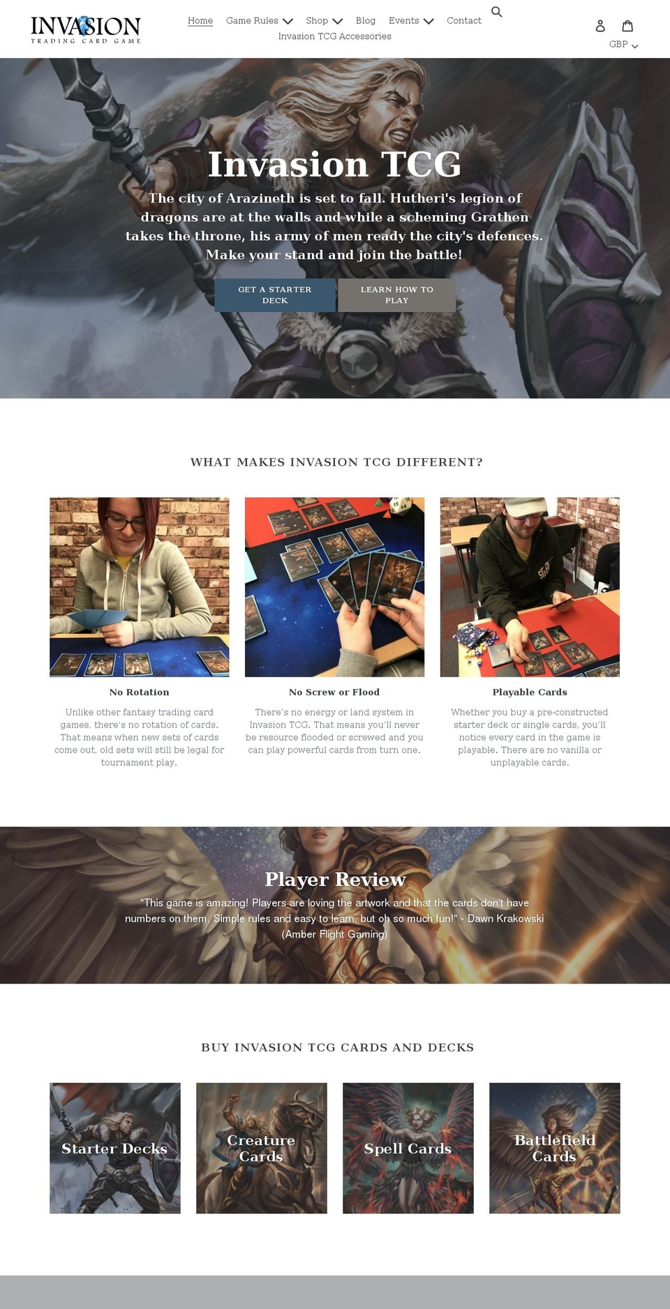 invasiontcg.com shopify website screenshot