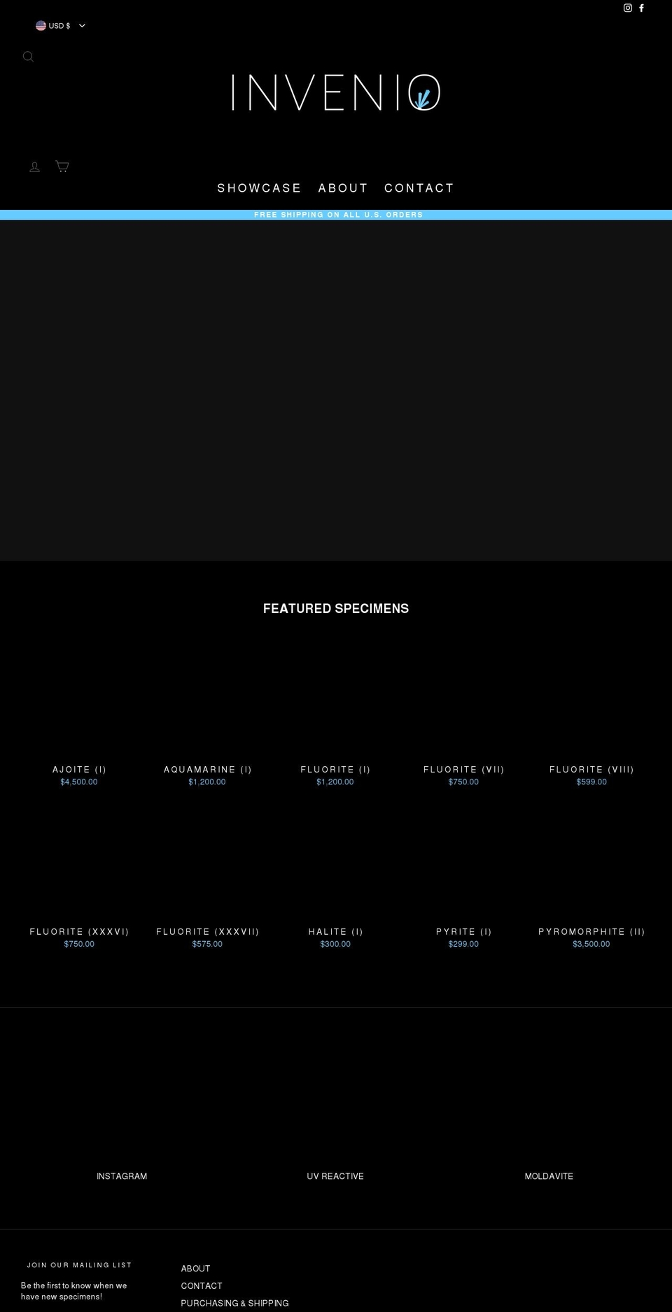 inveniofineminerals.com shopify website screenshot