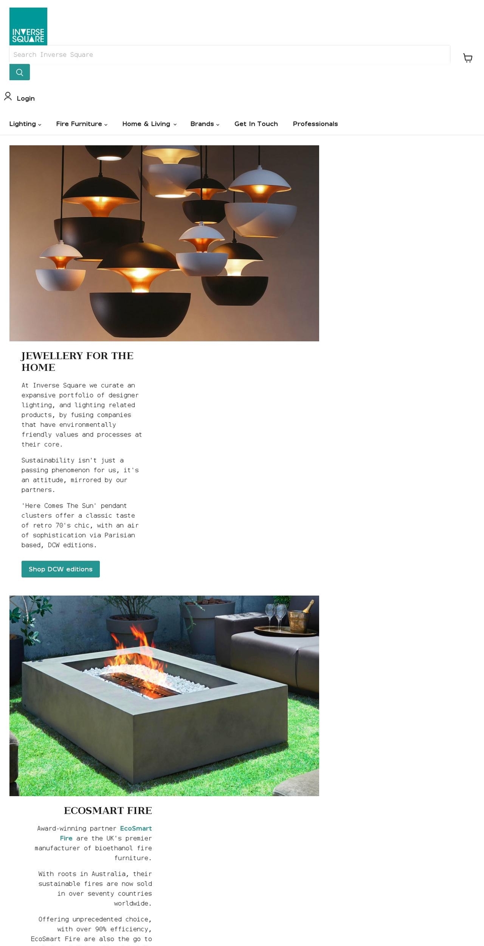 inversesquarelighting.co.uk shopify website screenshot