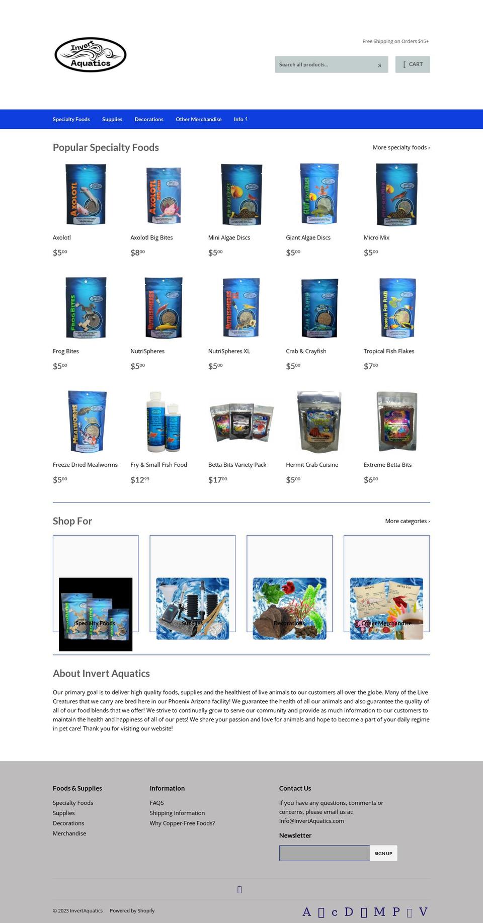 invertaquatics.com — Shopify storefront screenshot