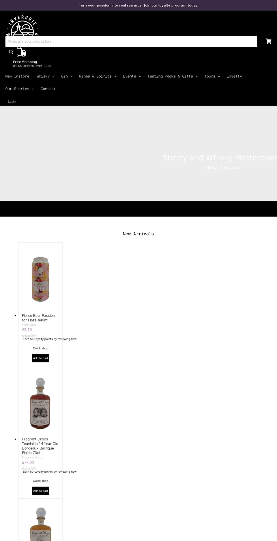 inveruriewhiskyshop.com shopify website screenshot