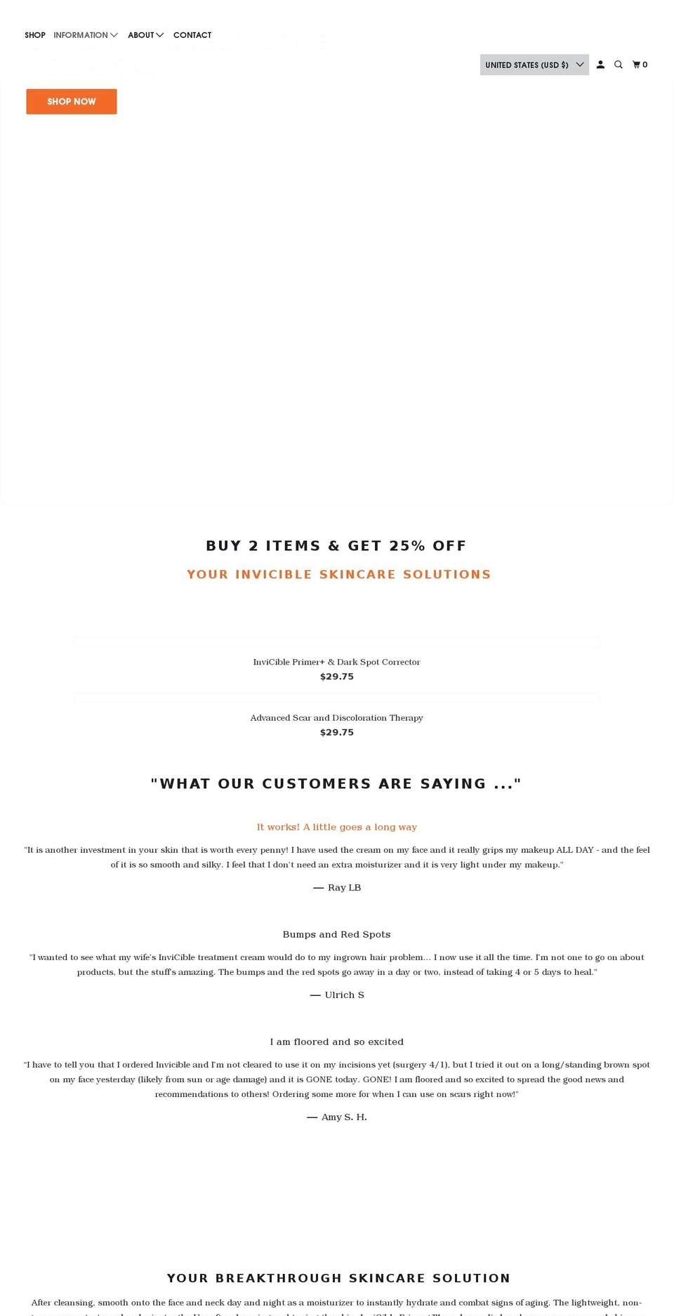 invicibleskincare.com shopify website screenshot