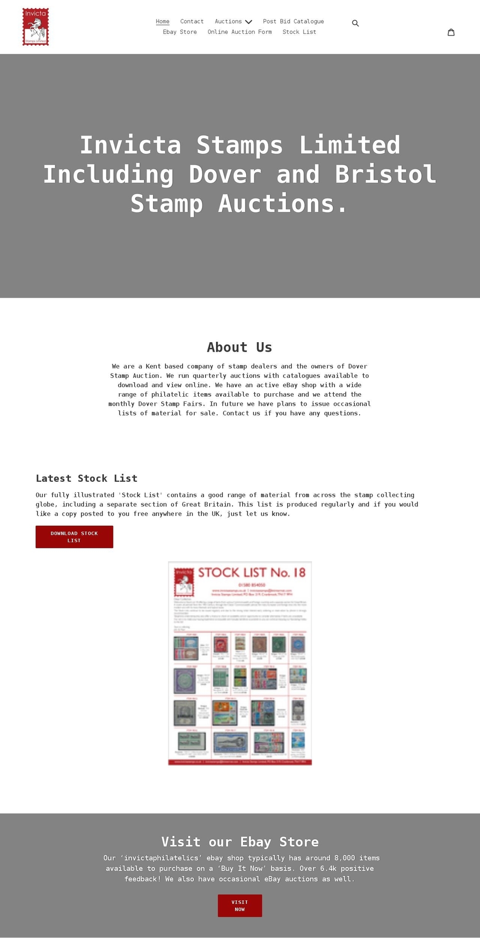 invictastamps.co.uk shopify website screenshot