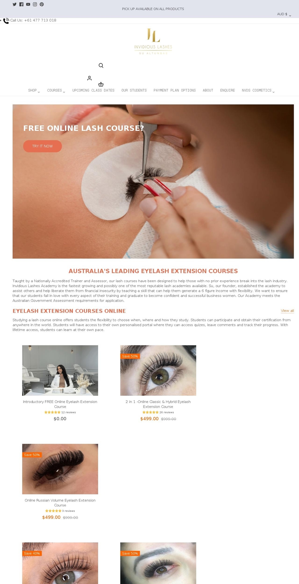 invidiouslashes.com shopify website screenshot