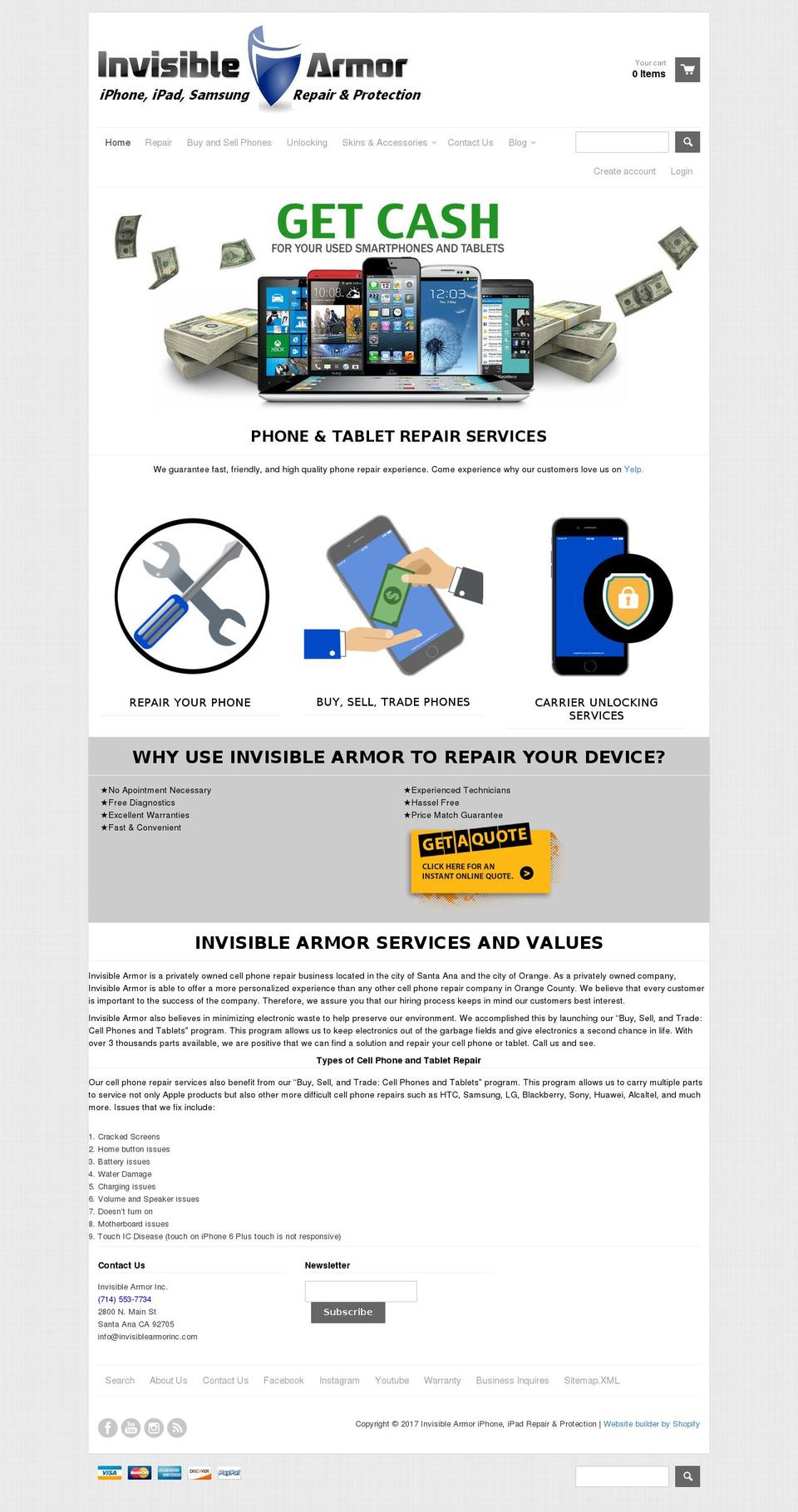 invisiblearmorinc.com shopify website screenshot