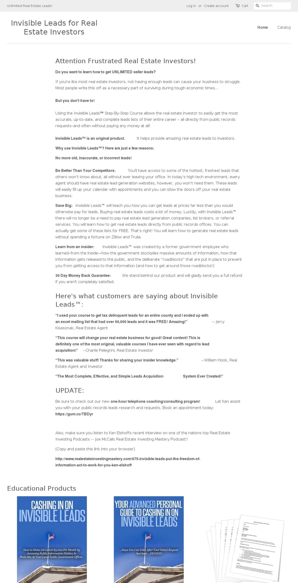 invisibleleadsforagents.com — Shopify storefront screenshot