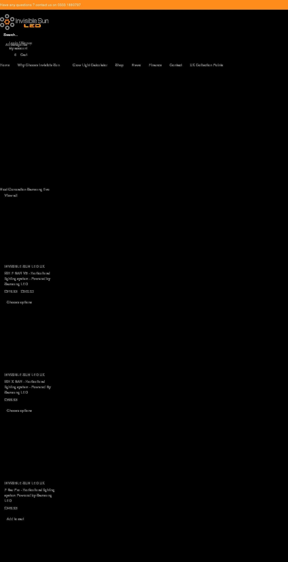 invisiblesunled.co.uk shopify website screenshot