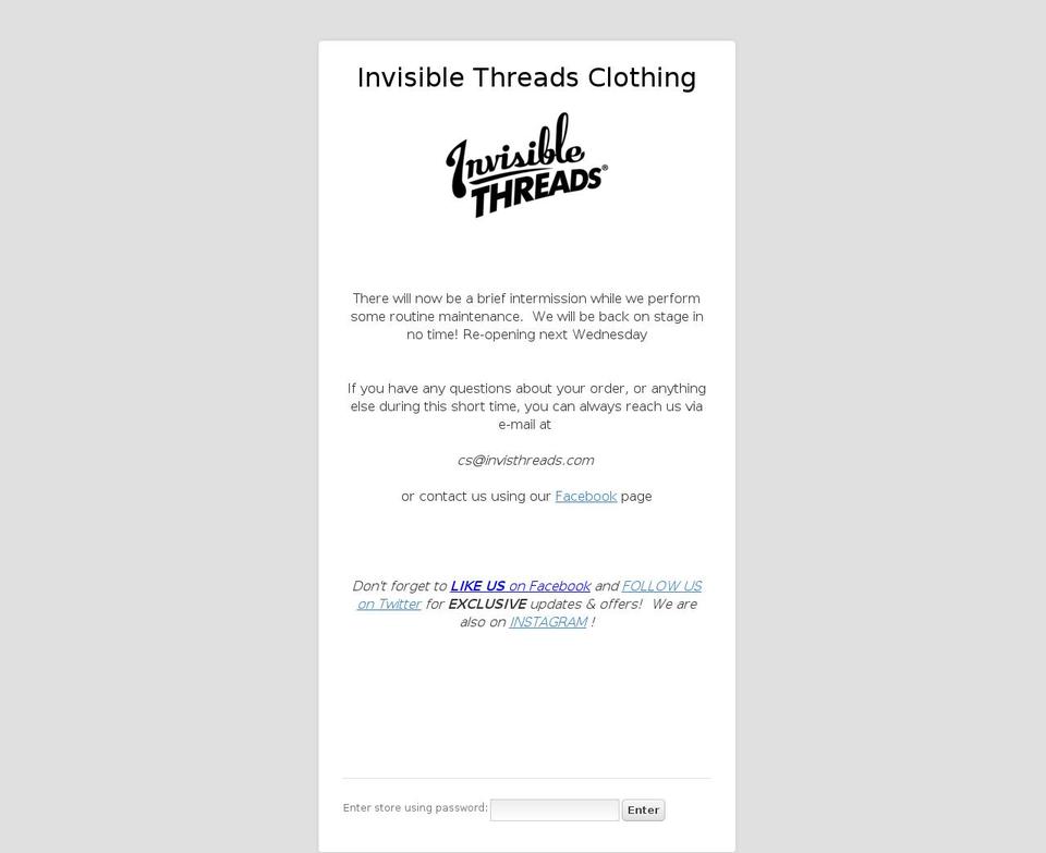 Shopaholla Indie Shopify theme site example invisiblethreads.biz