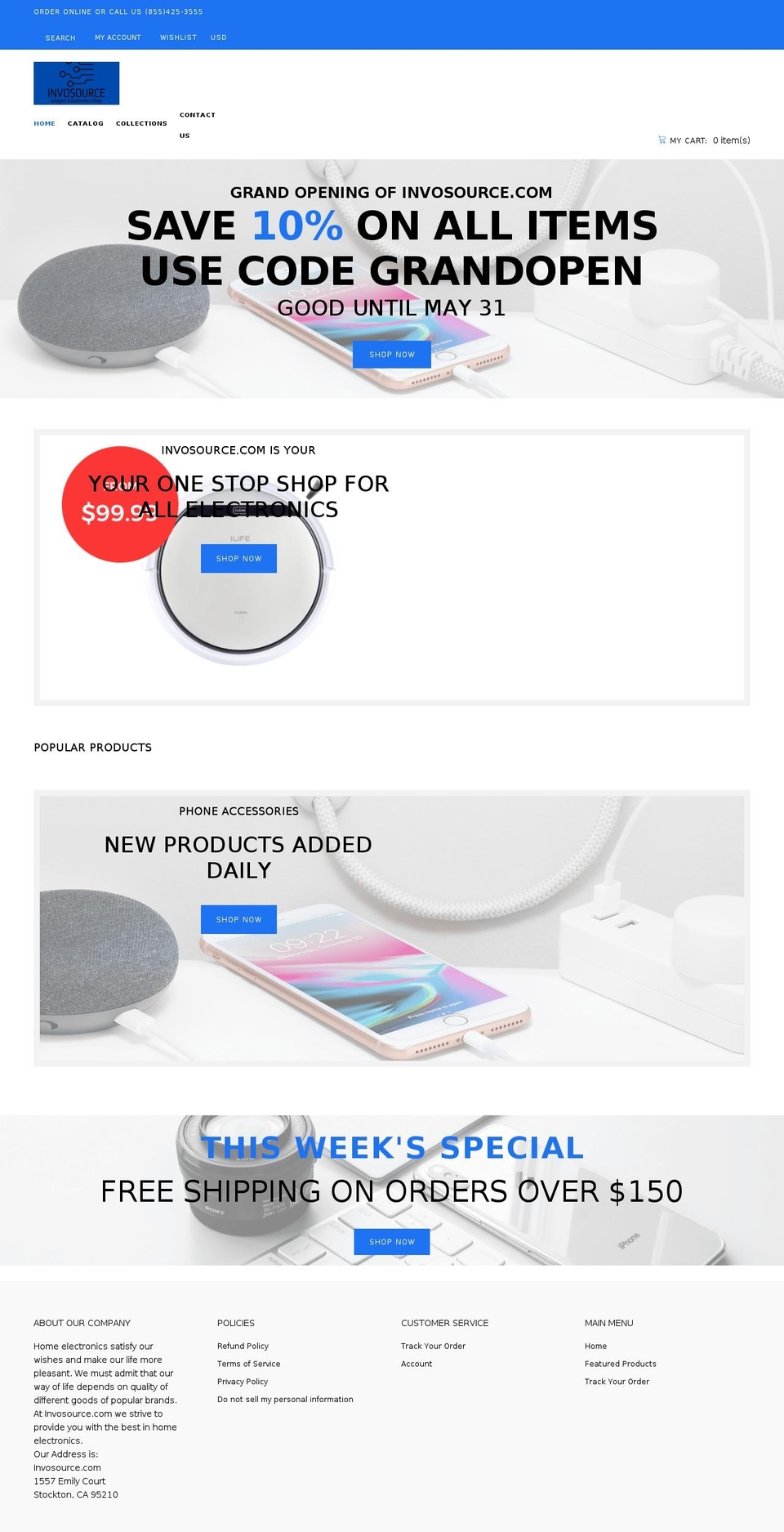 Electronics store theme Shopify theme site example invosource.com