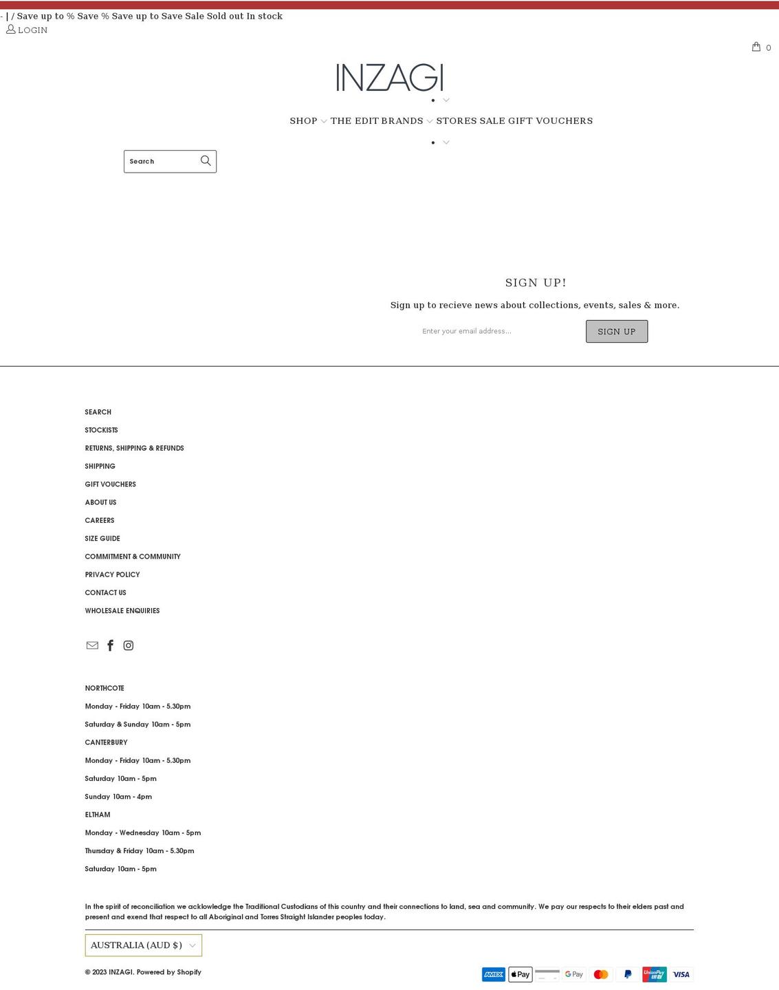 inzagi.com.au shopify website screenshot