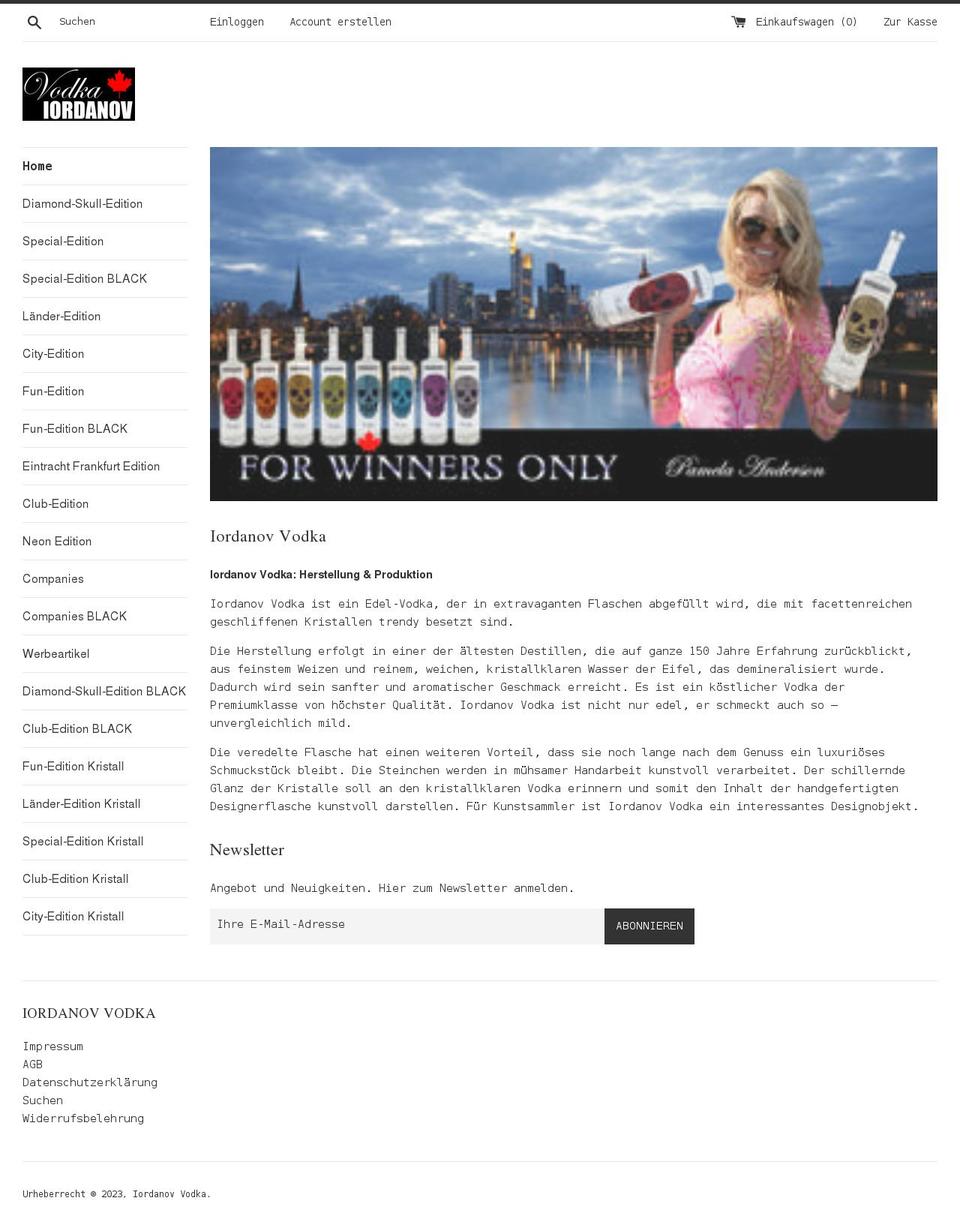 iordanov.vodka shopify website screenshot