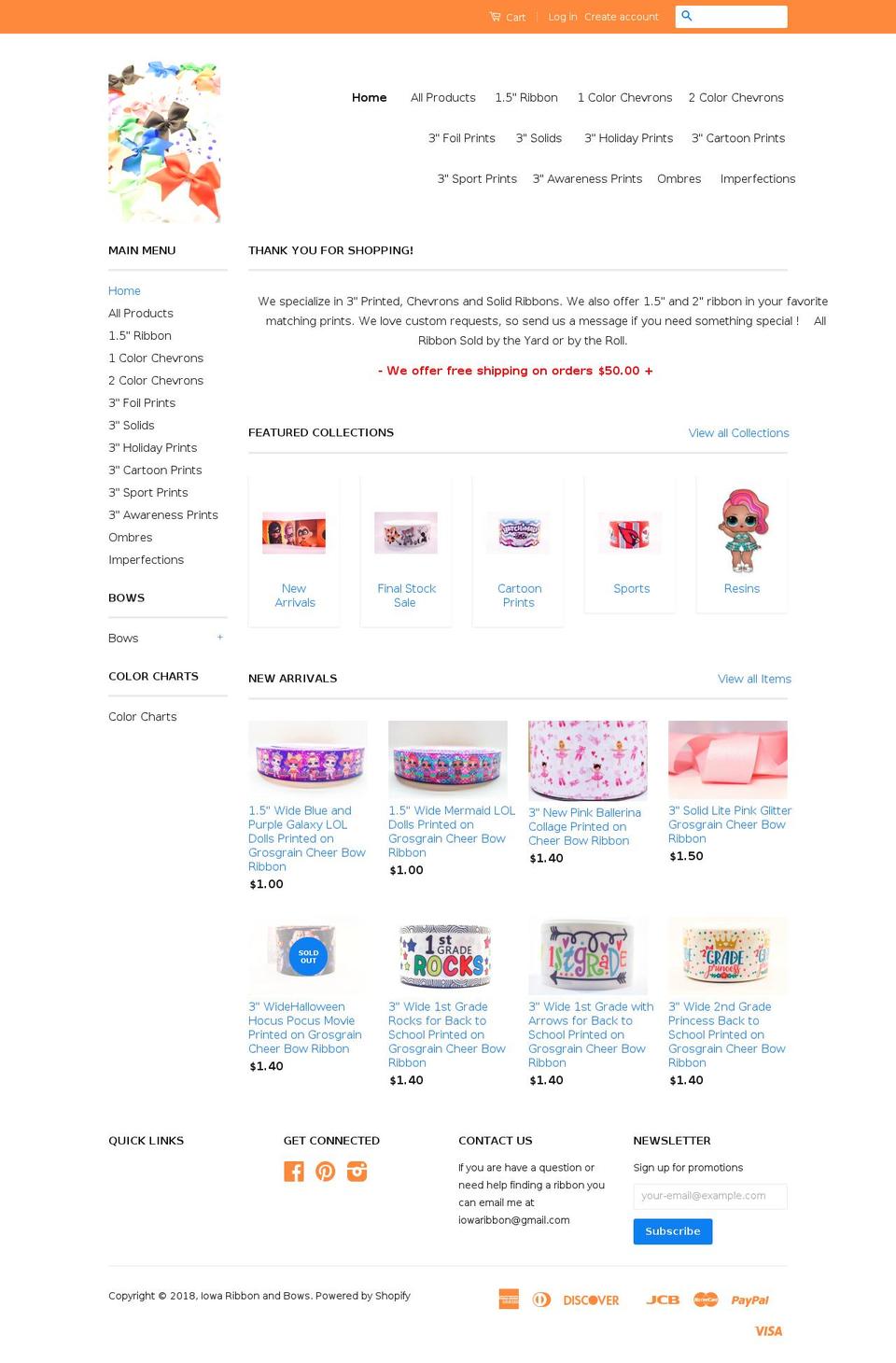 iowaribbonandbows.biz shopify website screenshot