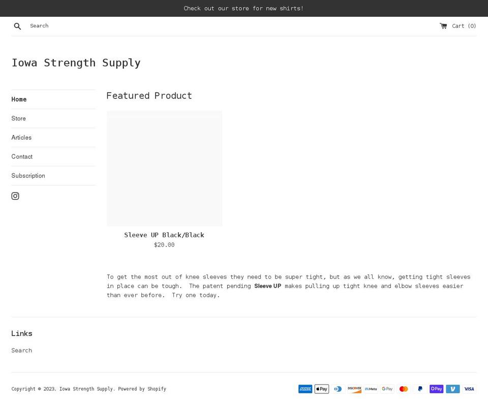 iowastrengthsupply.com shopify website screenshot